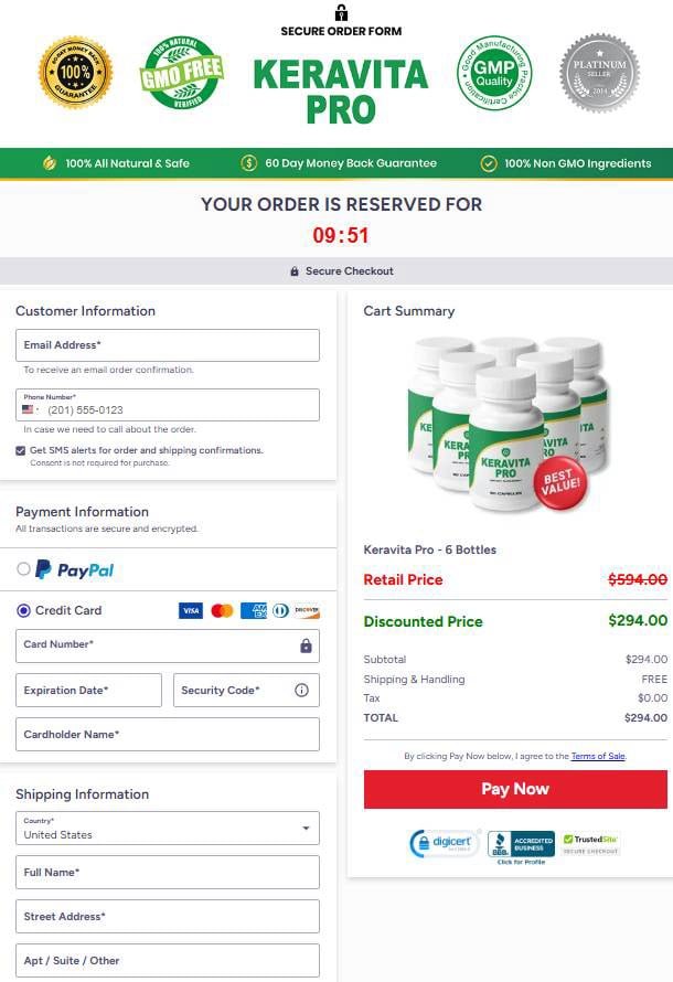 Keravita Pro checkout page